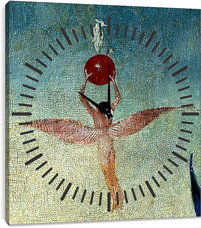 Часы картина - Winged man with fruit flies to heaven. Иероним Босх