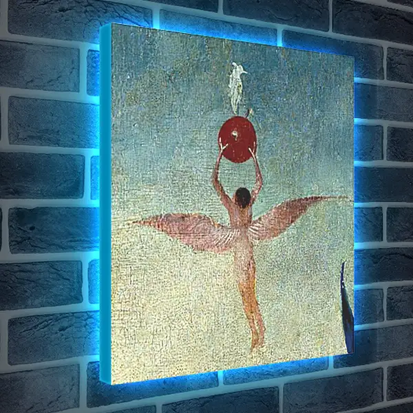 Лайтбокс световая панель - Winged man with fruit flies to heaven. Иероним Босх