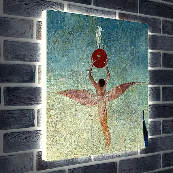 Лайтбокс световая панель - Winged man with fruit flies to heaven. Иероним Босх