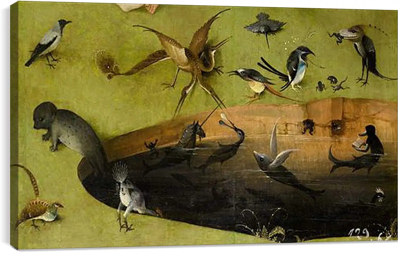 Постер и плакат - Pond with fictional creatures. Иероним Босх