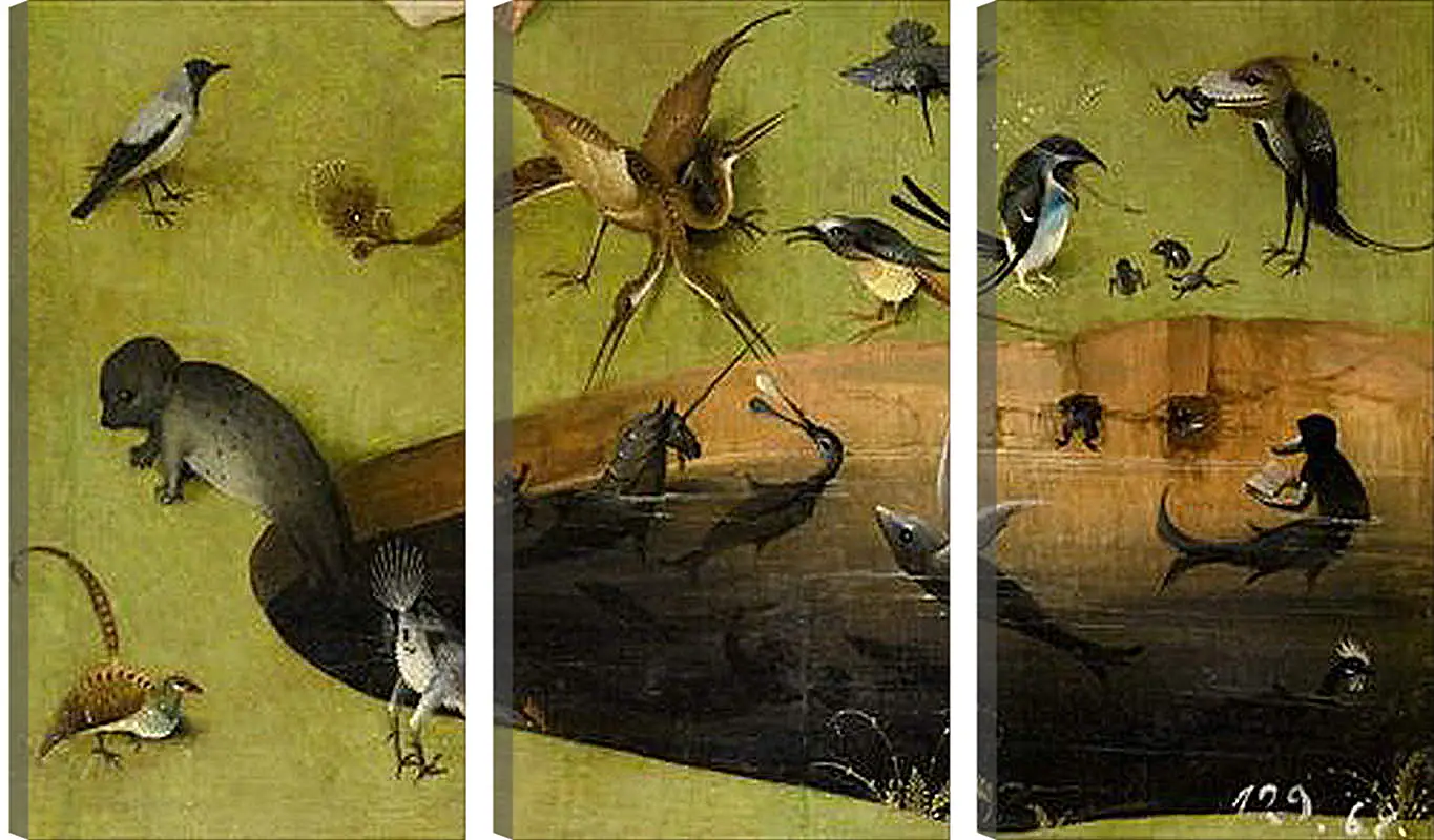Модульная картина - Pond with fictional creatures. Иероним Босх