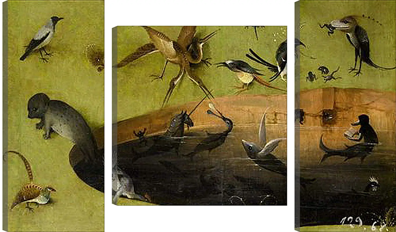 Модульная картина - Pond with fictional creatures. Иероним Босх