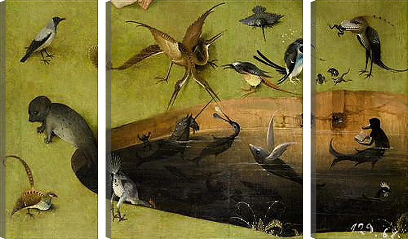 Модульная картина - Pond with fictional creatures. Иероним Босх