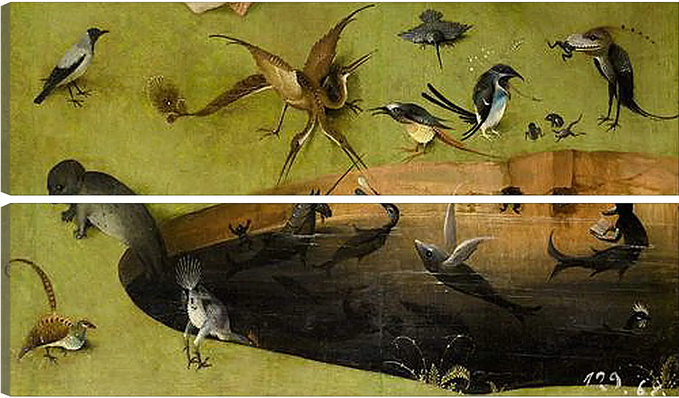 Модульная картина - Pond with fictional creatures. Иероним Босх