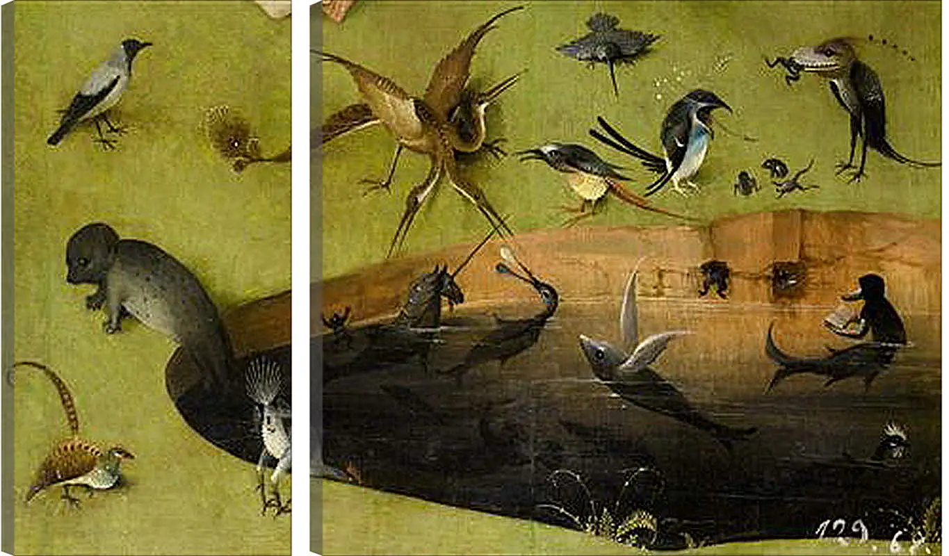 Модульная картина - Pond with fictional creatures. Иероним Босх