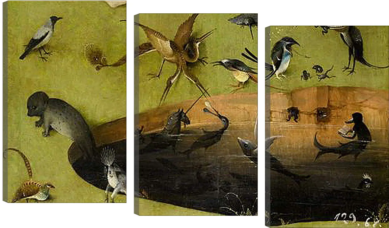 Модульная картина - Pond with fictional creatures. Иероним Босх