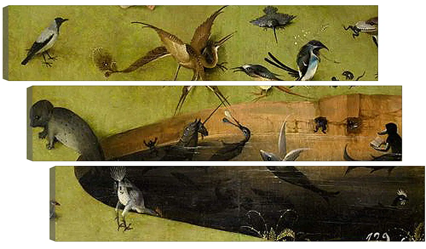 Модульная картина - Pond with fictional creatures. Иероним Босх