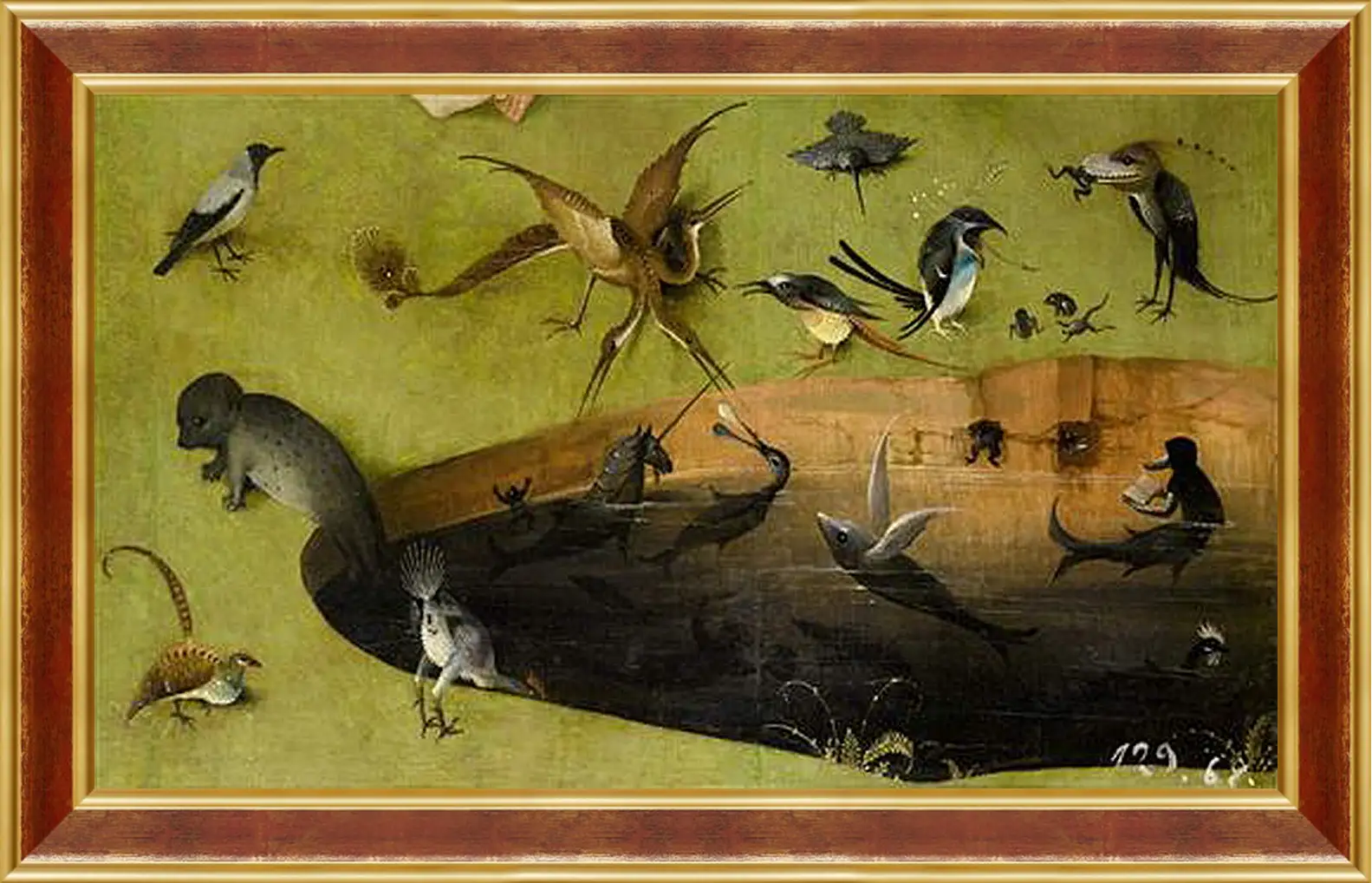 Картина в раме - Pond with fictional creatures. Иероним Босх