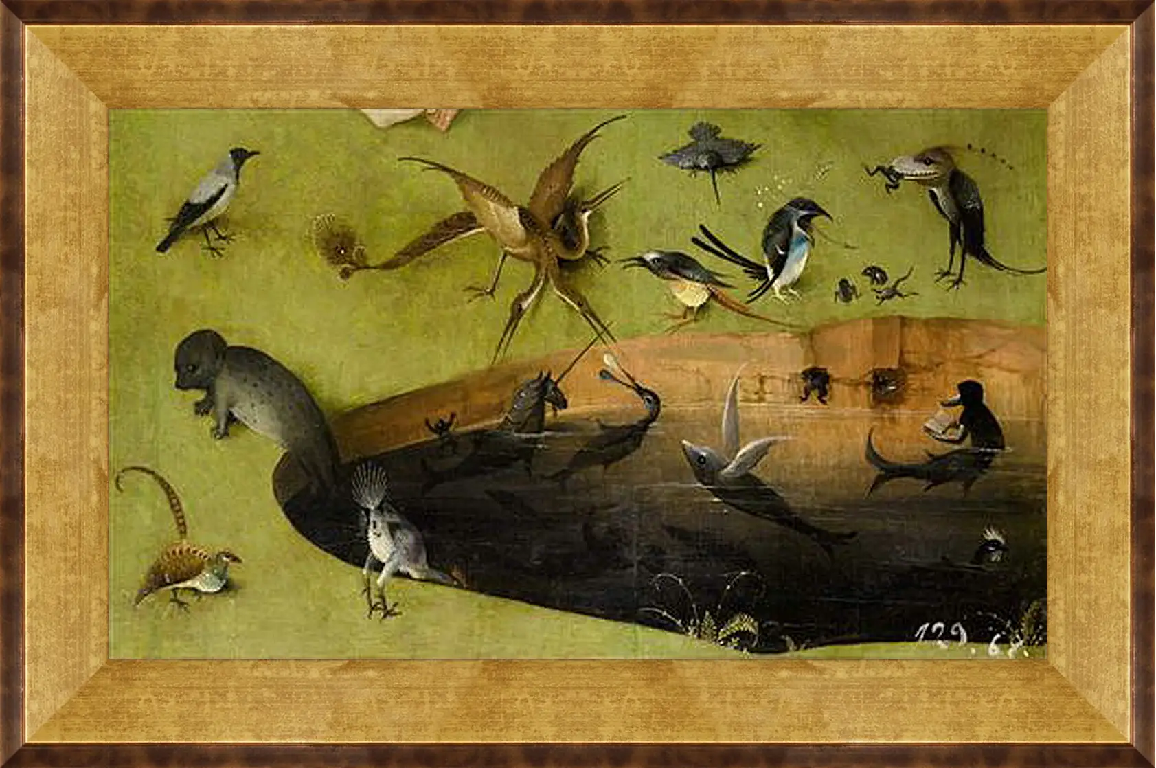 Картина в раме - Pond with fictional creatures. Иероним Босх