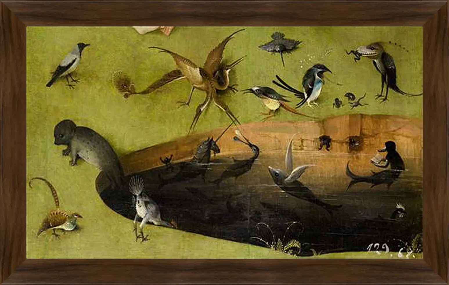 Картина в раме - Pond with fictional creatures. Иероним Босх