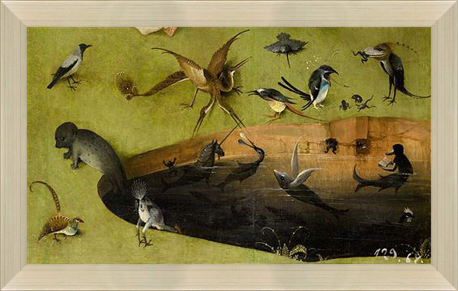 Картина в раме - Pond with fictional creatures. Иероним Босх
