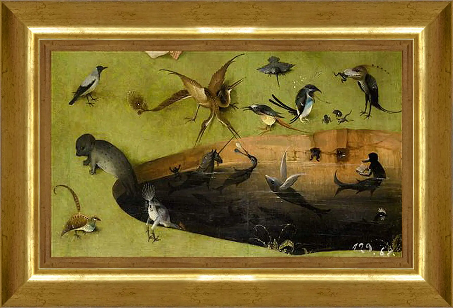 Картина в раме - Pond with fictional creatures. Иероним Босх