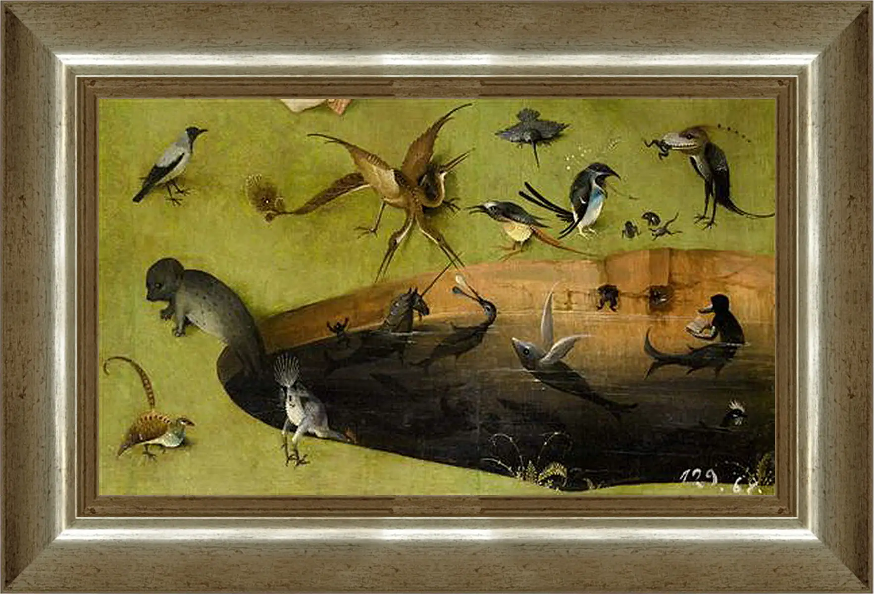 Картина в раме - Pond with fictional creatures. Иероним Босх