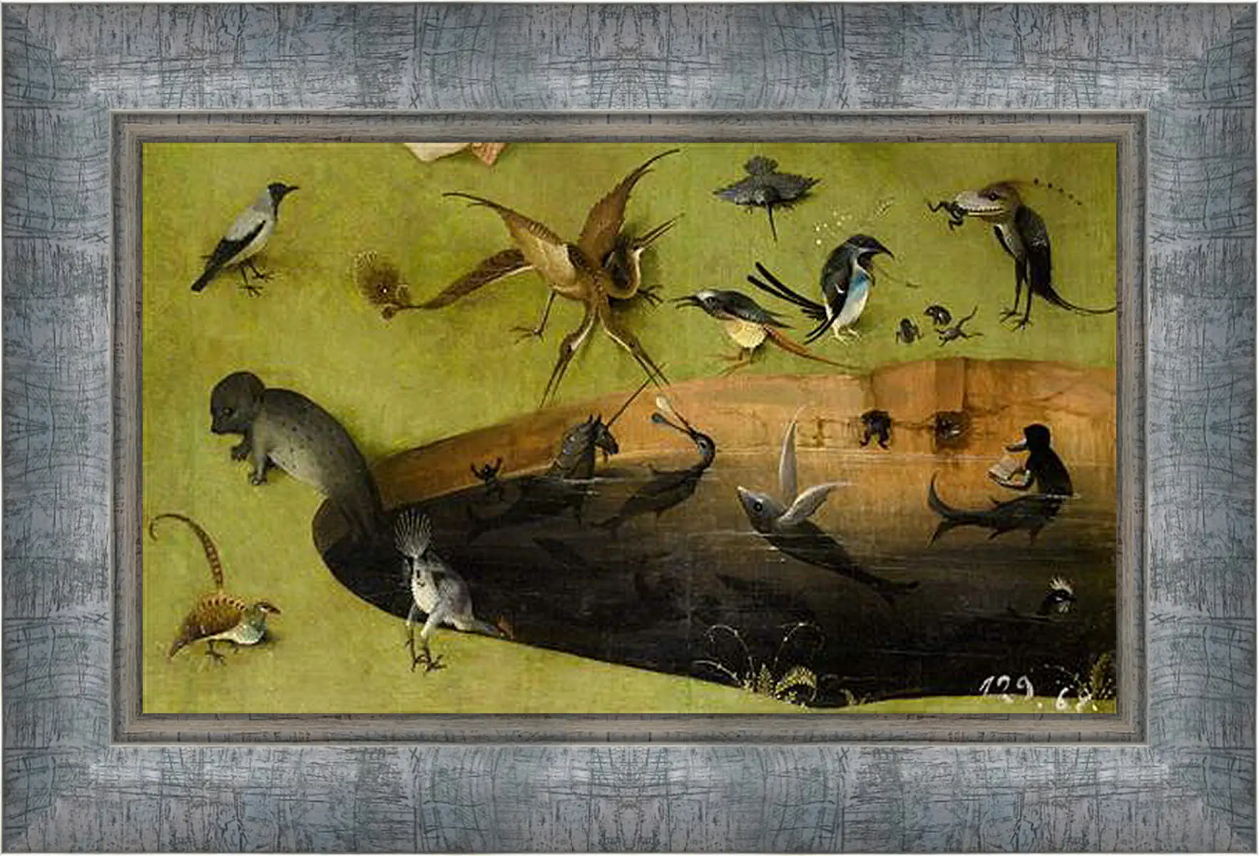 Картина в раме - Pond with fictional creatures. Иероним Босх