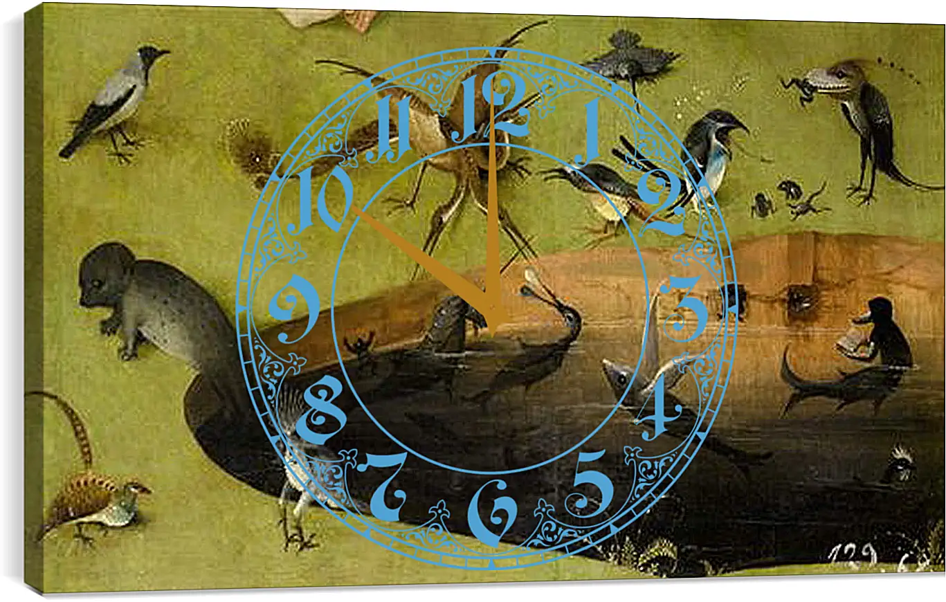 Часы картина - Pond with fictional creatures. Иероним Босх