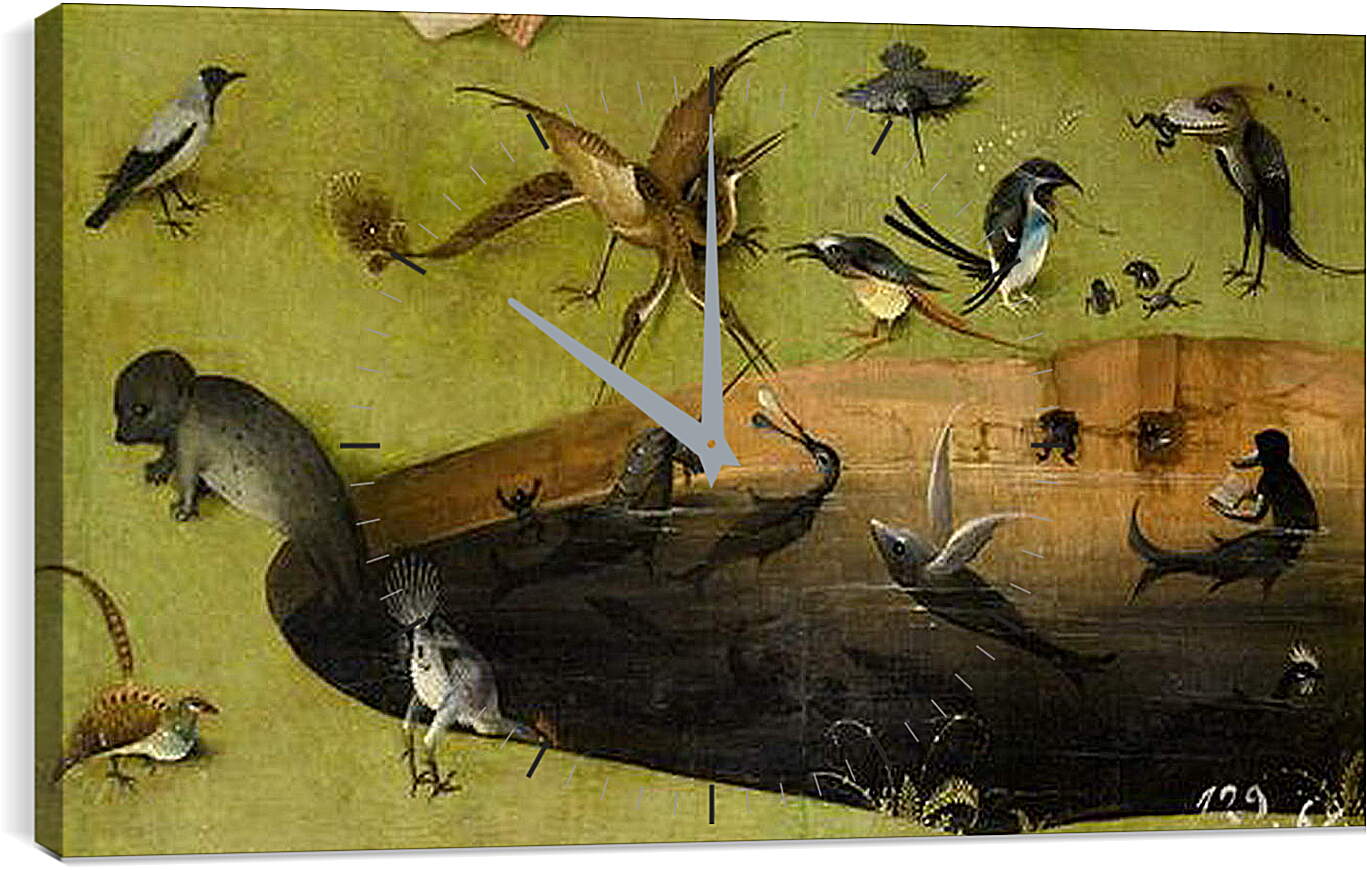 Часы картина - Pond with fictional creatures. Иероним Босх
