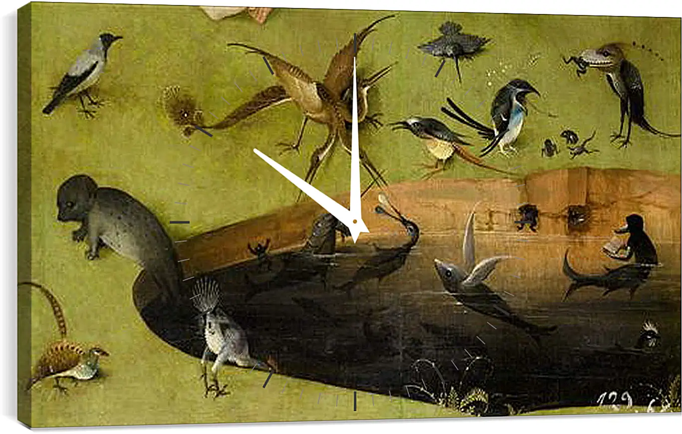 Часы картина - Pond with fictional creatures. Иероним Босх