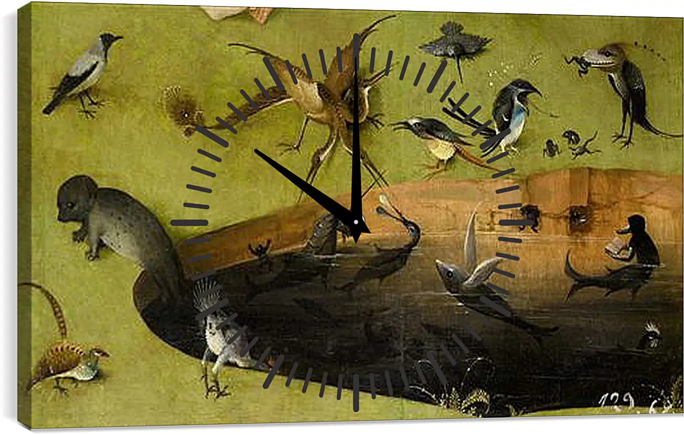 Часы картина - Pond with fictional creatures. Иероним Босх