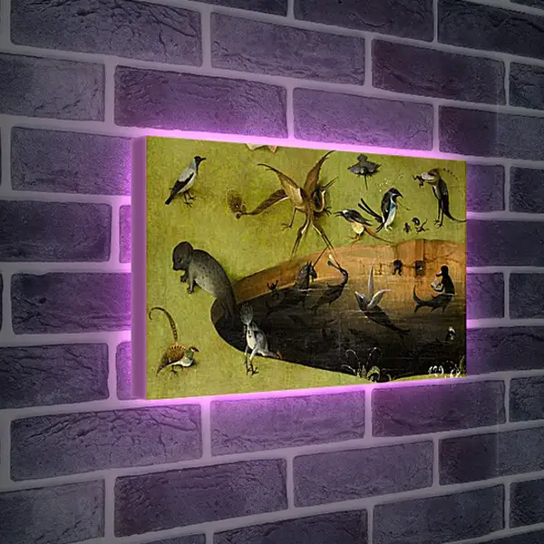 Лайтбокс световая панель - Pond with fictional creatures. Иероним Босх
