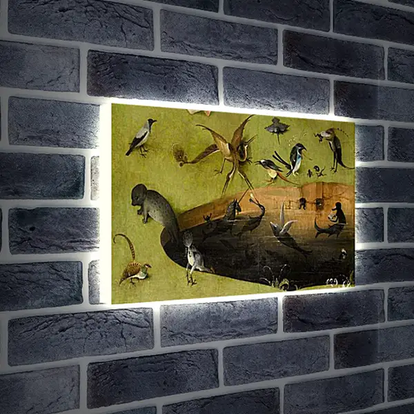 Лайтбокс световая панель - Pond with fictional creatures. Иероним Босх