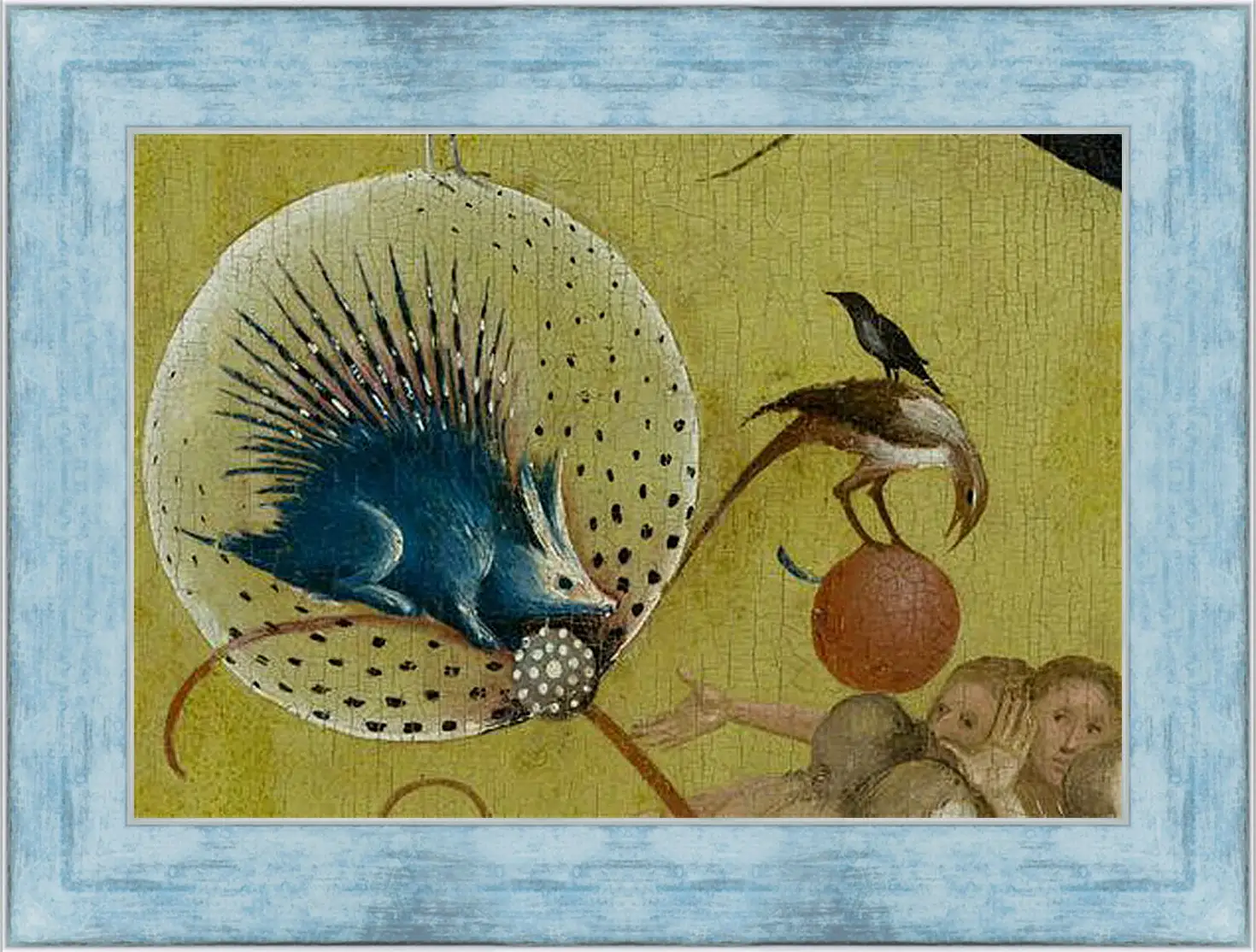 Картина в раме - The Garden of Earthly Delights, central panel porcupine. Иероним Босх