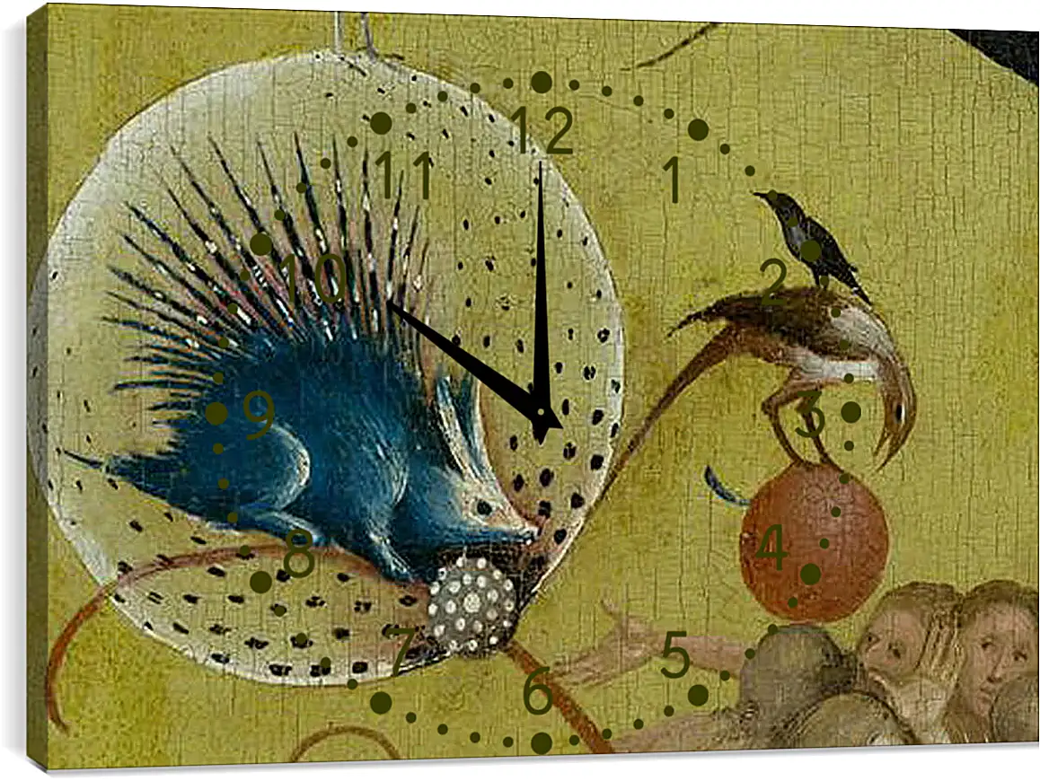 Часы картина - The Garden of Earthly Delights, central panel porcupine. Иероним Босх