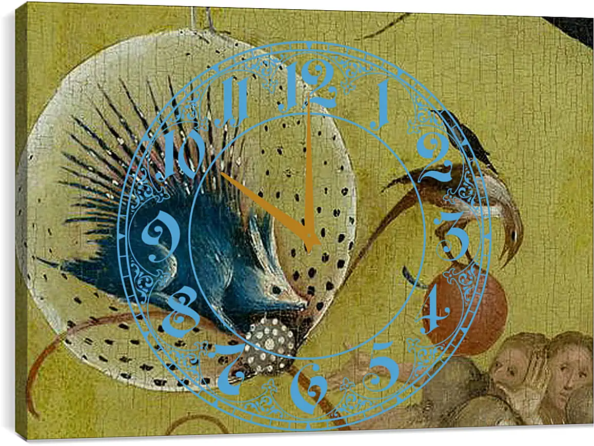 Часы картина - The Garden of Earthly Delights, central panel porcupine. Иероним Босх
