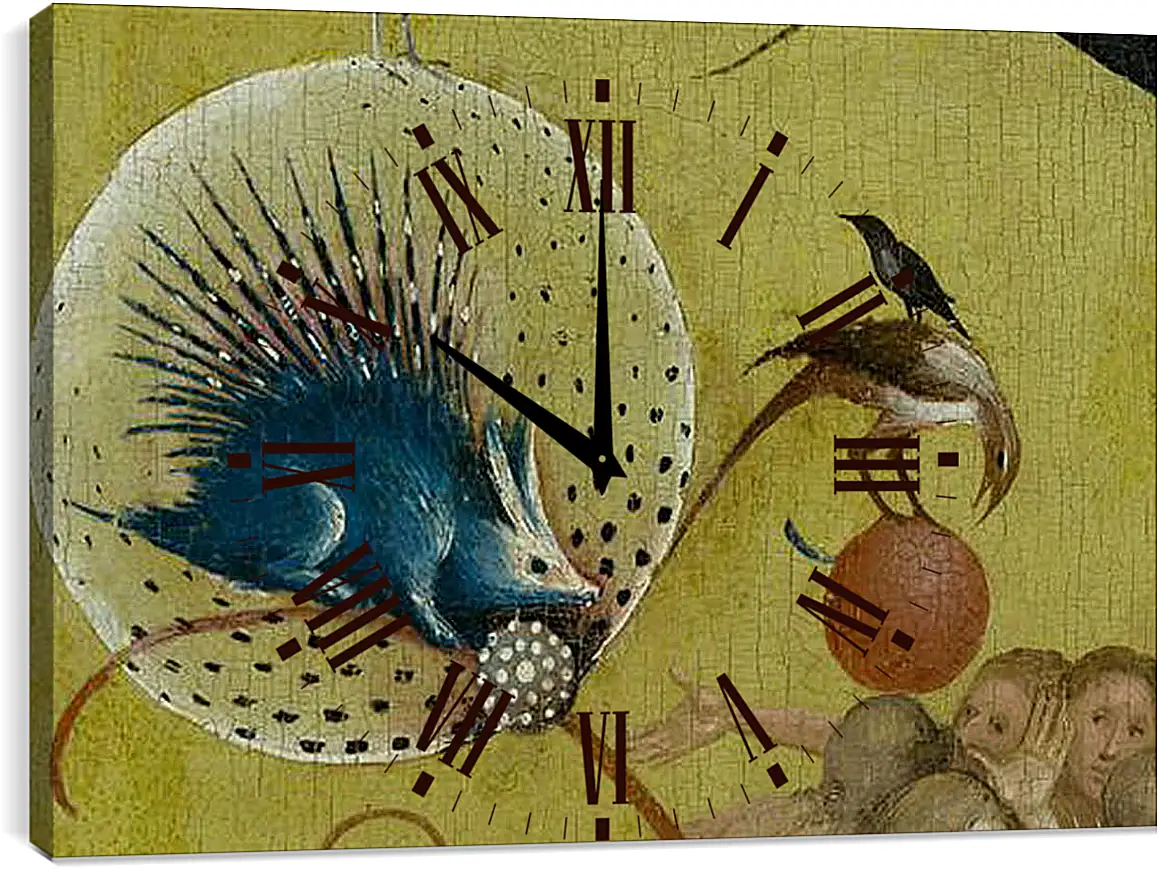 Часы картина - The Garden of Earthly Delights, central panel porcupine. Иероним Босх