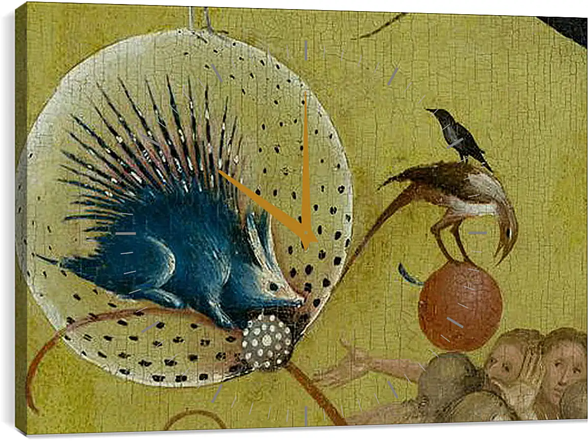 Часы картина - The Garden of Earthly Delights, central panel porcupine. Иероним Босх