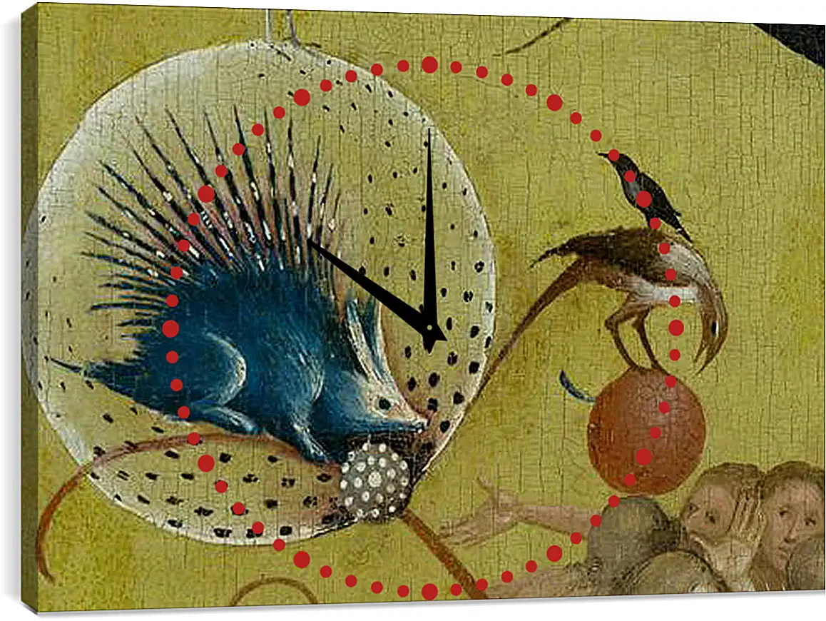 Часы картина - The Garden of Earthly Delights, central panel porcupine. Иероним Босх