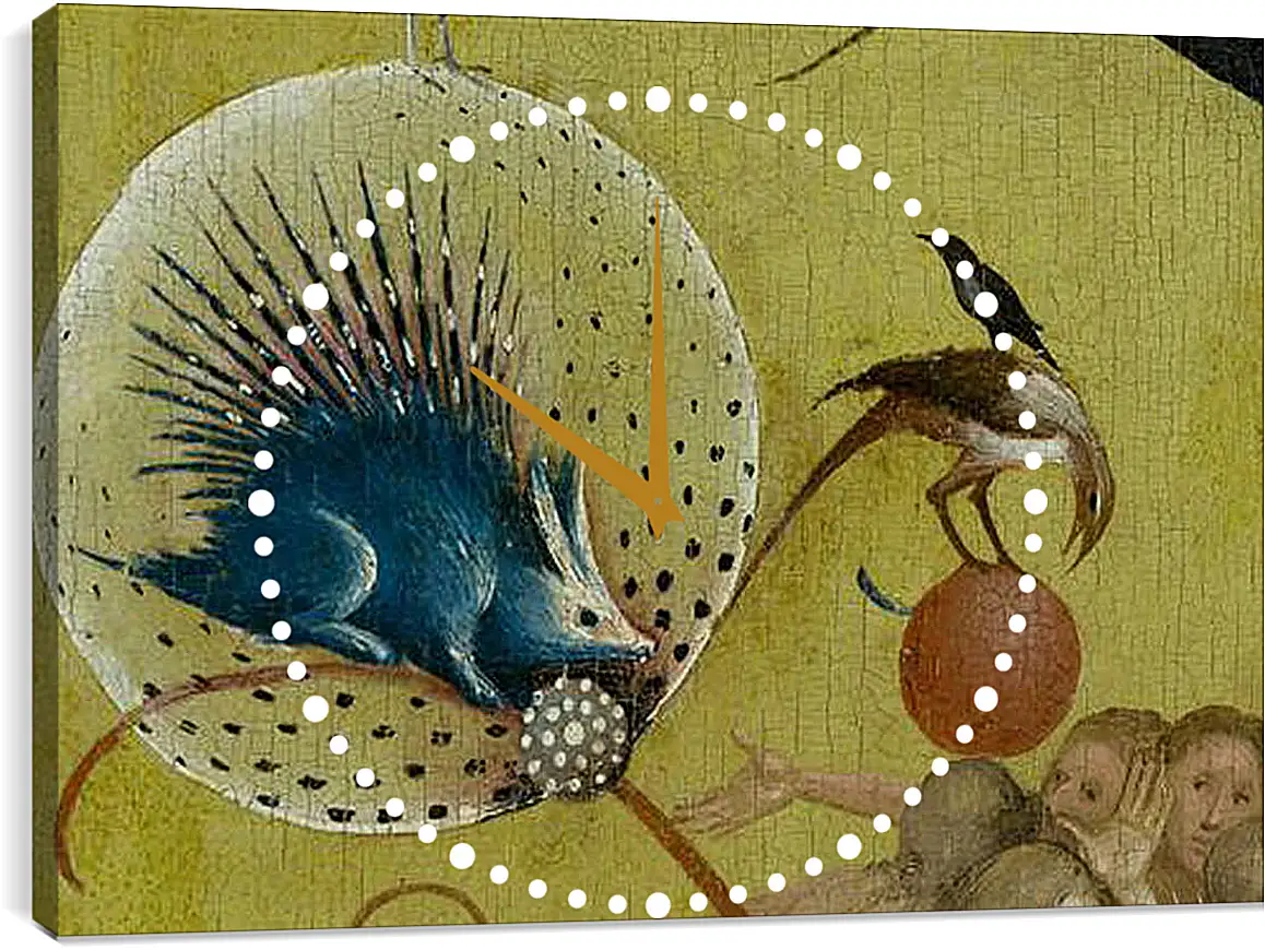 Часы картина - The Garden of Earthly Delights, central panel porcupine. Иероним Босх