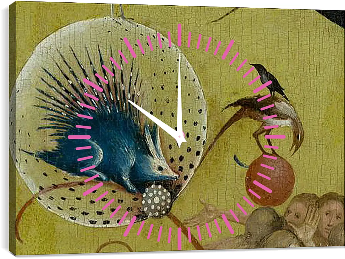 Часы картина - The Garden of Earthly Delights, central panel porcupine. Иероним Босх