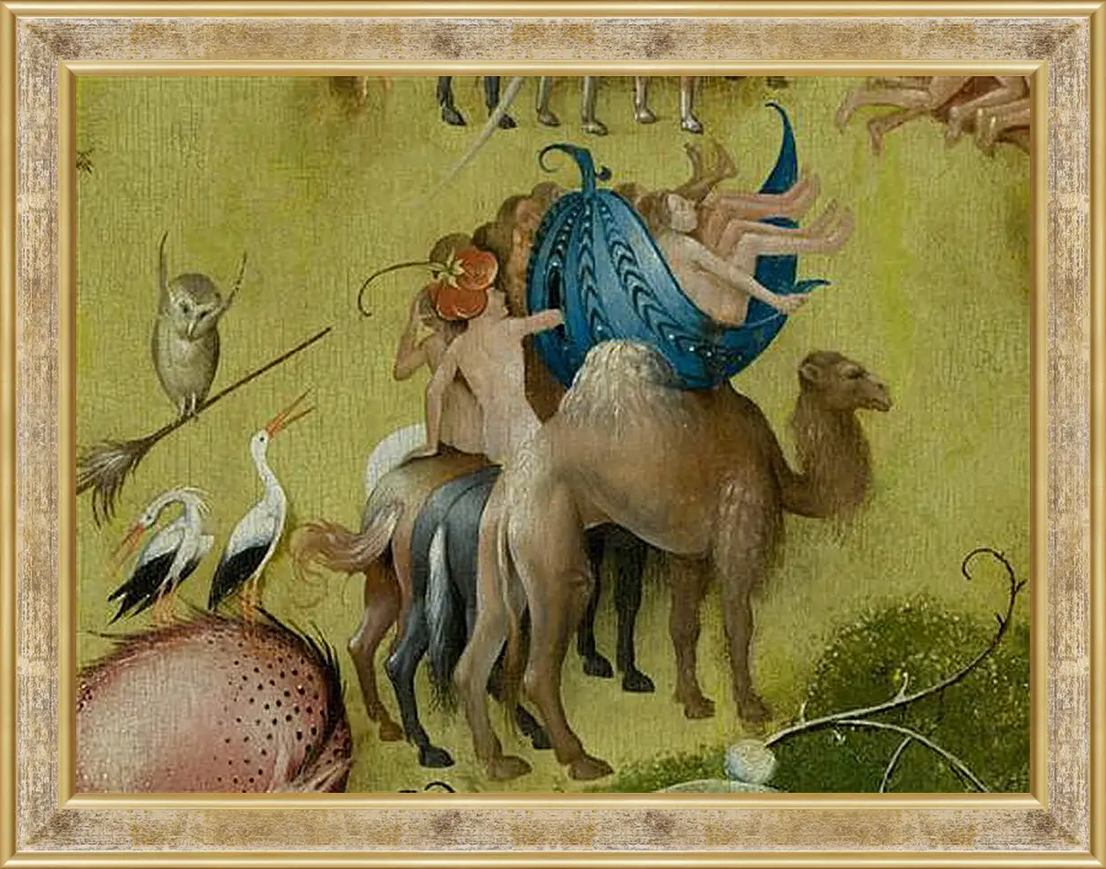 Картина в раме - Camel and people in a leaf. Иероним Босх