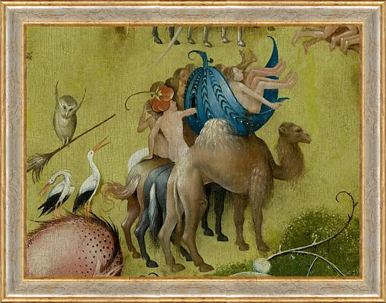 Картина в раме - Camel and people in a leaf. Иероним Босх
