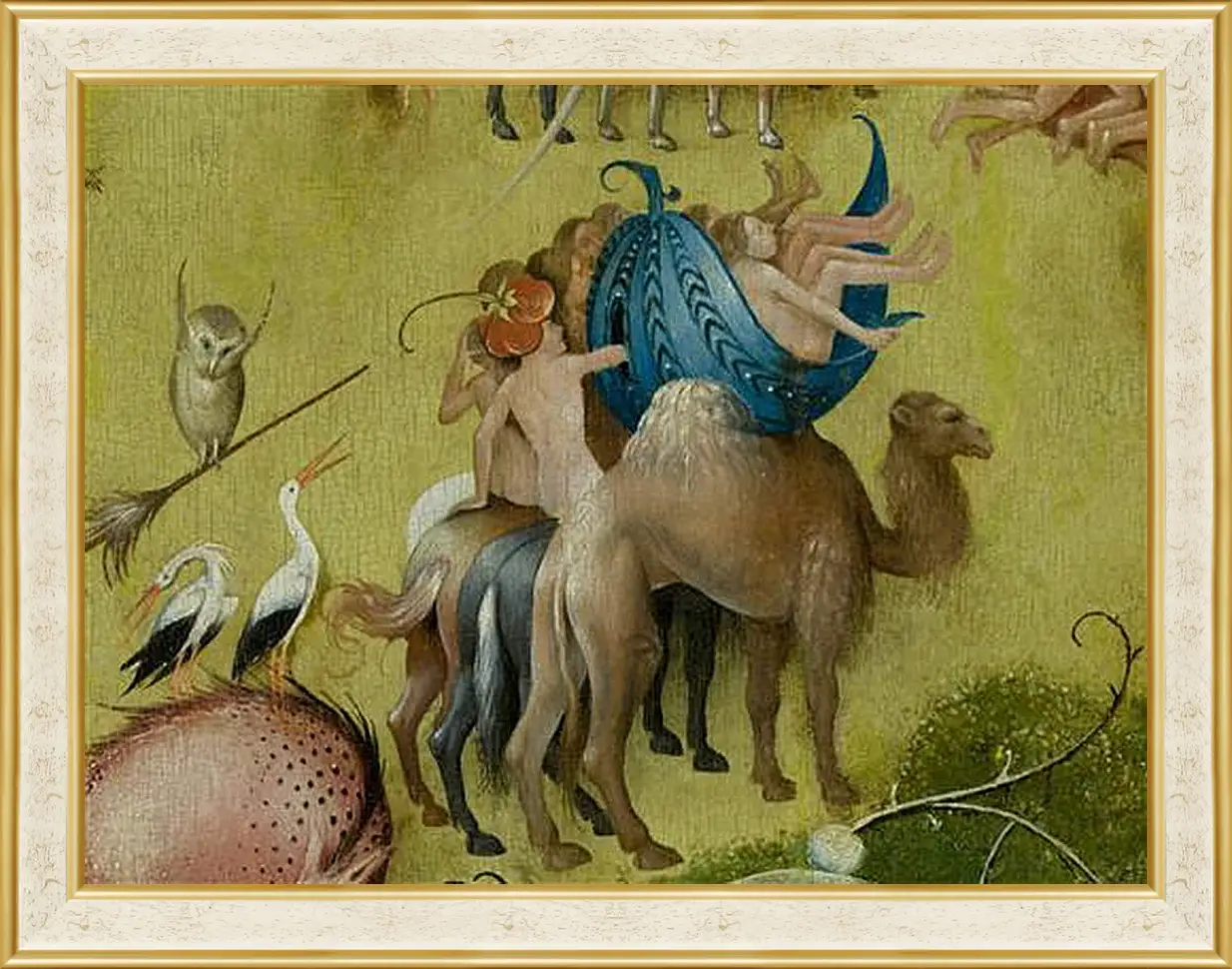 Картина в раме - Camel and people in a leaf. Иероним Босх
