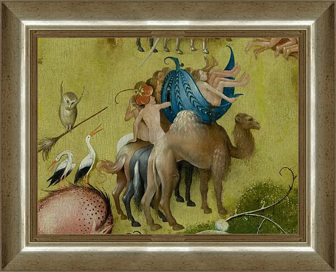 Картина в раме - Camel and people in a leaf. Иероним Босх