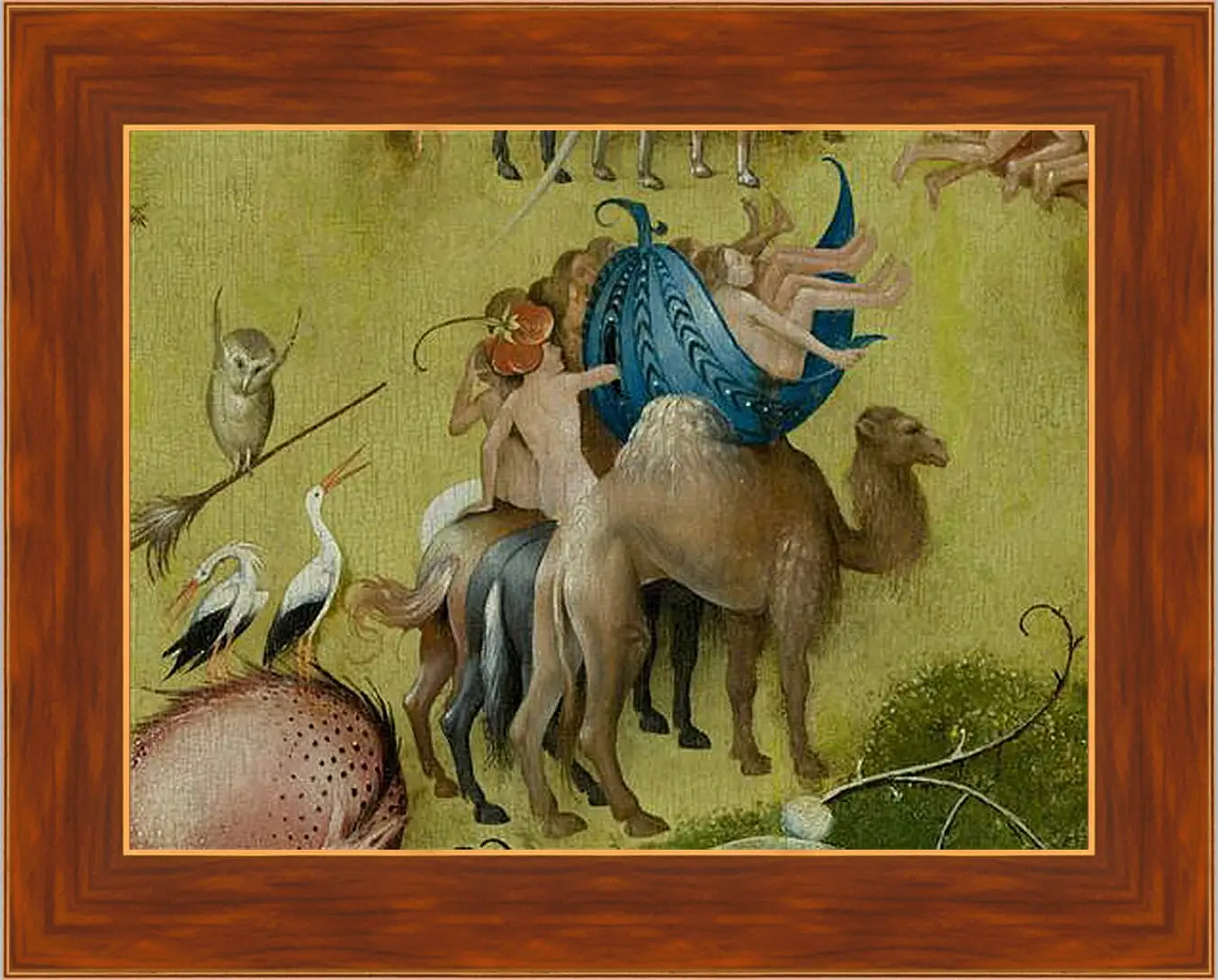 Картина в раме - Camel and people in a leaf. Иероним Босх