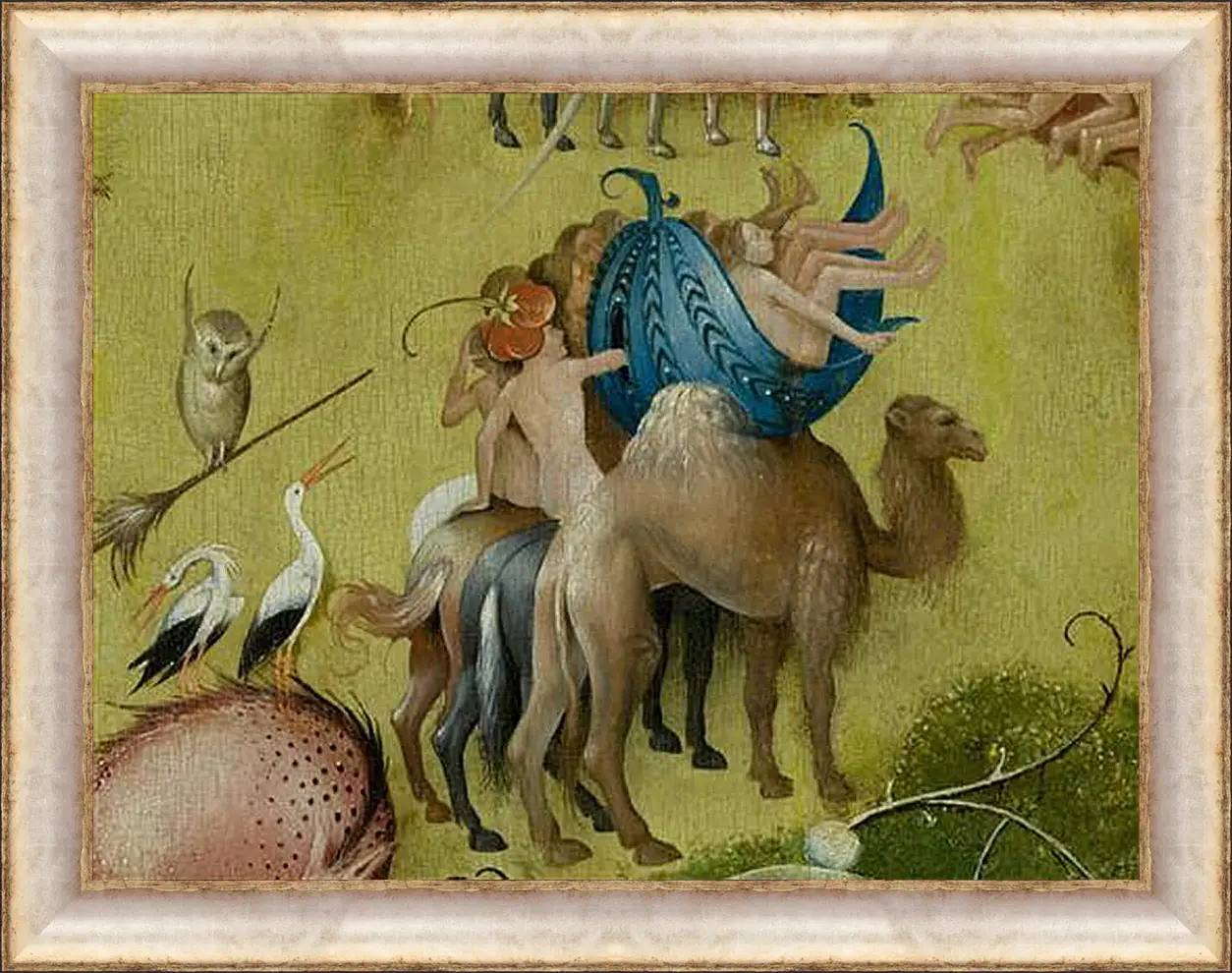 Картина в раме - Camel and people in a leaf. Иероним Босх