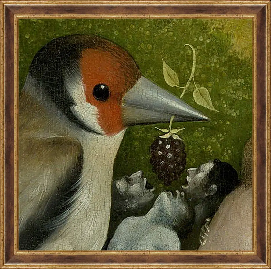 Картина в раме - Bird feeding men. Иероним Босх