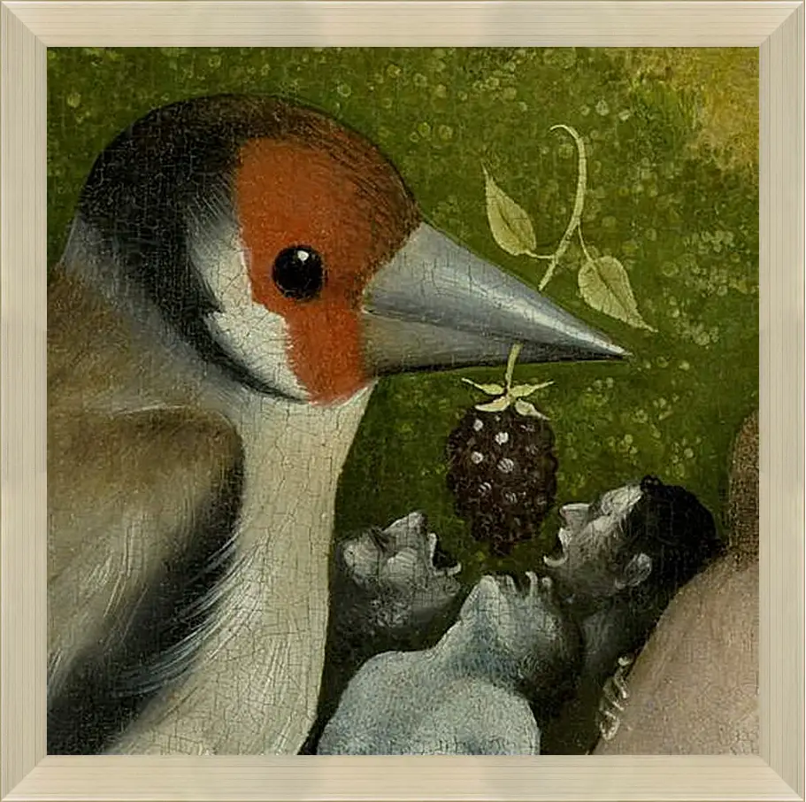 Картина в раме - Bird feeding men. Иероним Босх