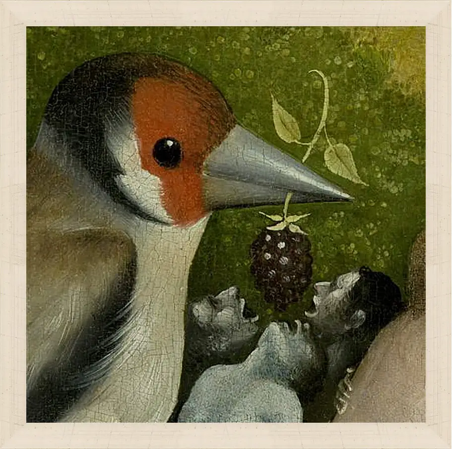 Картина в раме - Bird feeding men. Иероним Босх