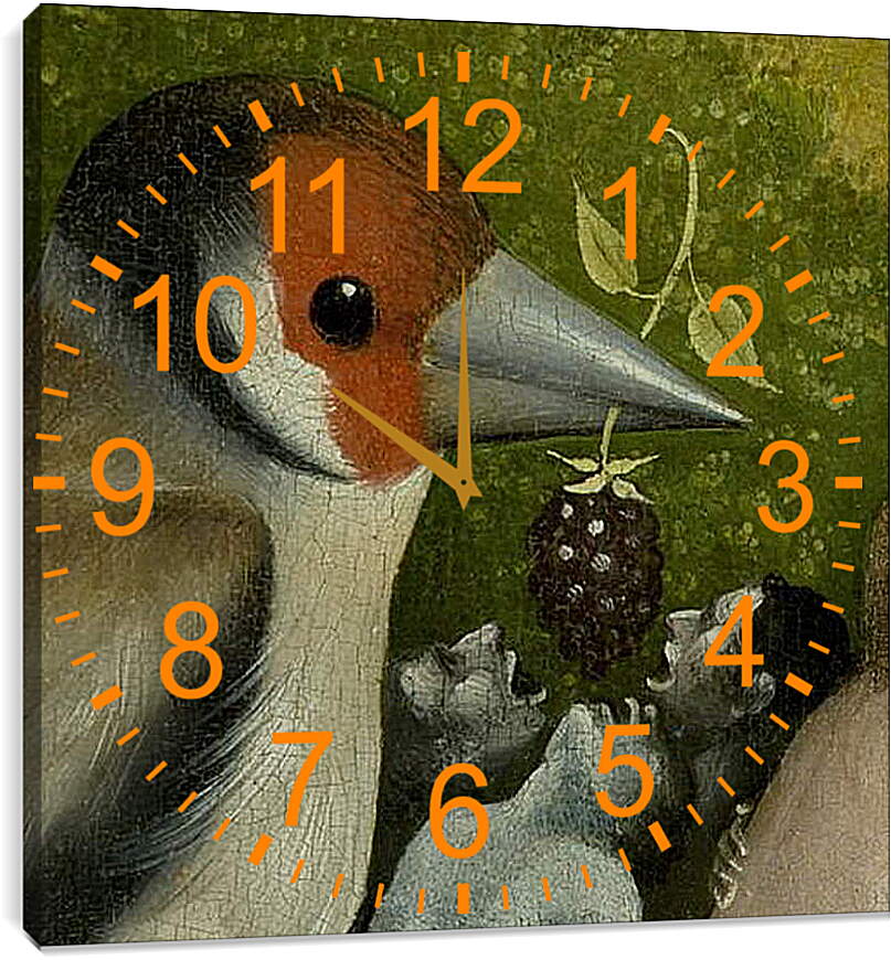Часы картина - Bird feeding men. Иероним Босх
