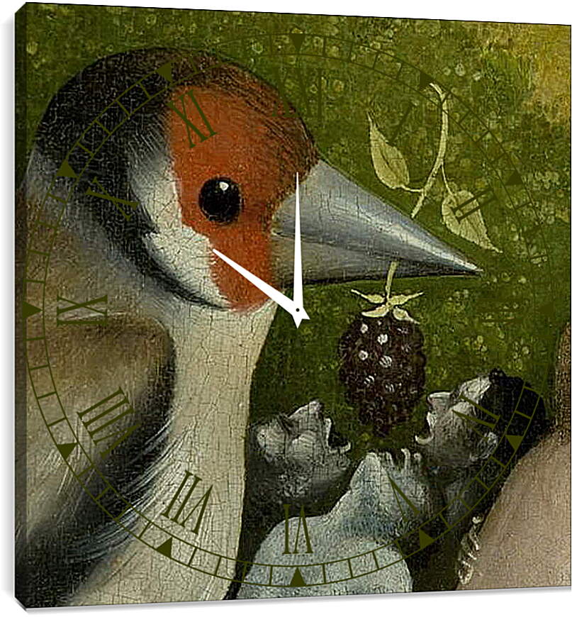 Часы картина - Bird feeding men. Иероним Босх
