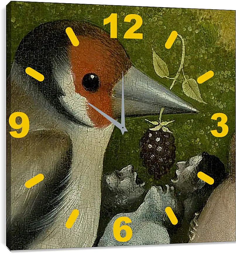 Часы картина - Bird feeding men. Иероним Босх