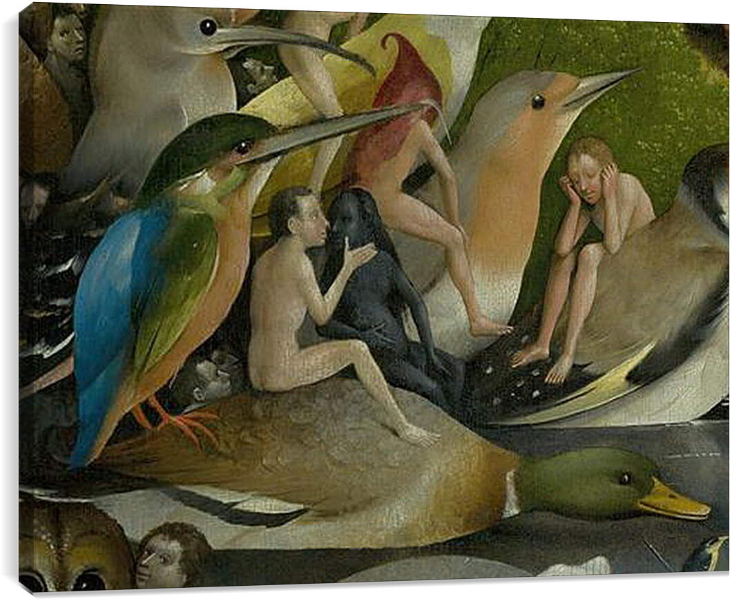 Постер и плакат - Bird and Man riding a duck. Иероним Босх
