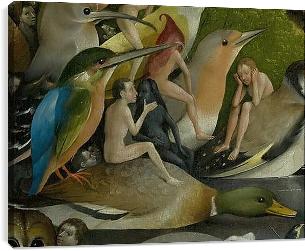 Постер и плакат - Bird and Man riding a duck. Иероним Босх