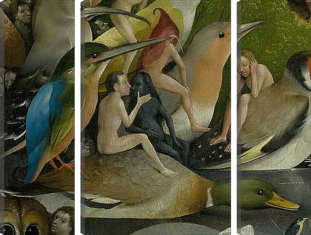 Модульная картина - Bird and Man riding a duck. Иероним Босх