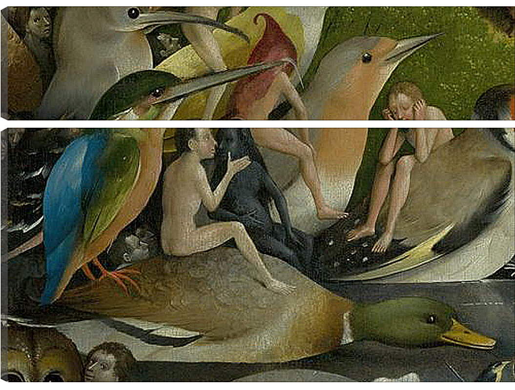 Модульная картина - Bird and Man riding a duck. Иероним Босх
