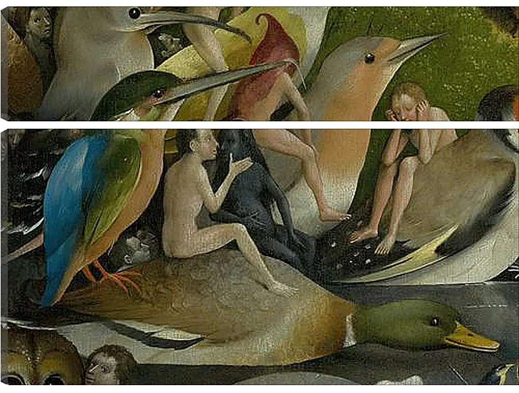 Модульная картина - Bird and Man riding a duck. Иероним Босх