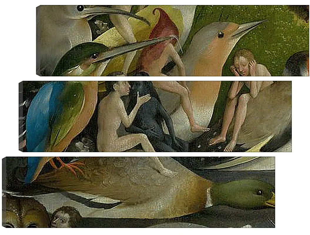 Модульная картина - Bird and Man riding a duck. Иероним Босх